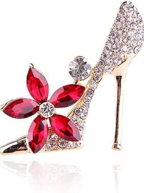 NEW Womens Brooch High Heels and Flowers Rhinestone Standout Jewelry Classy
